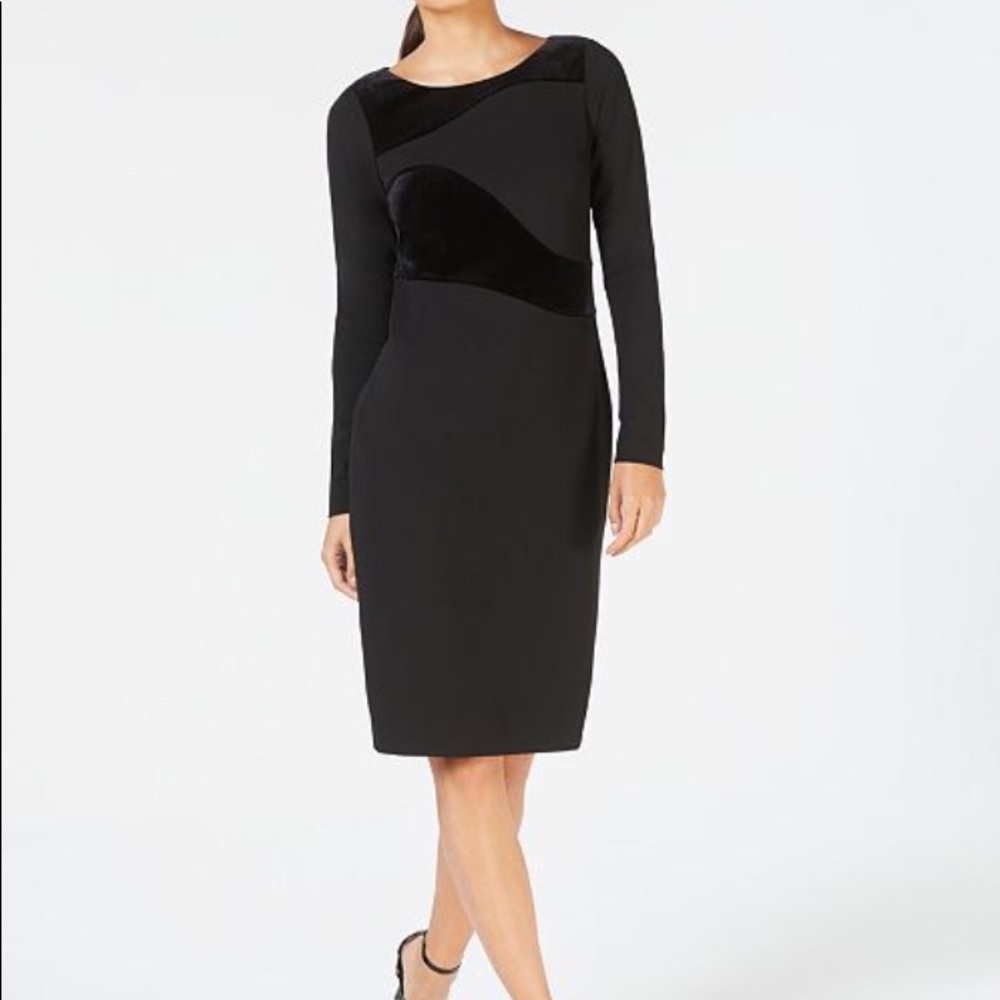 Long-Sleeve Velvet-Swirl Sheath Dress